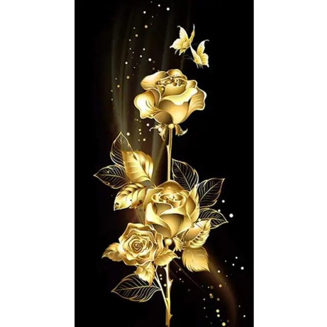 XWJJ DIY 5D Diamond Painting Kits Large gold Rose Butterfly Embroidery Full Roun