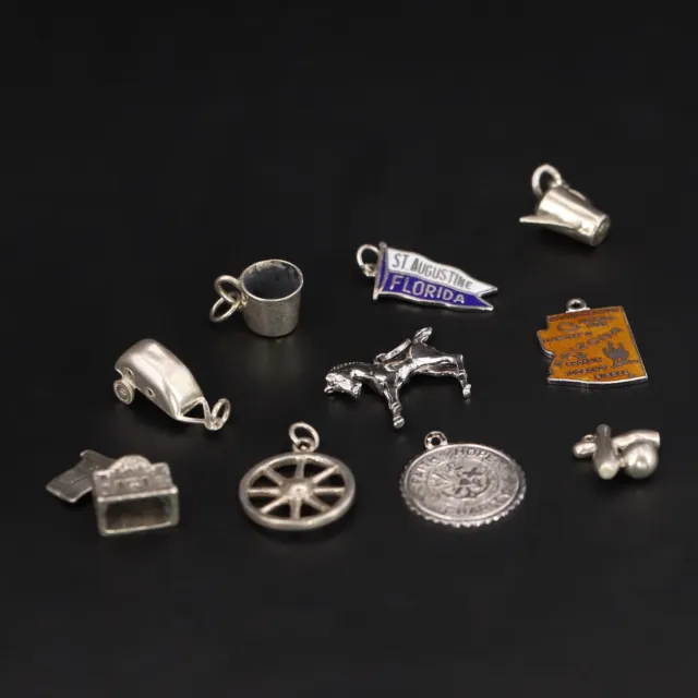 Sterling Silver - Lot of 10 Assorted Souvenir Travel Bracelet Charms - 22g
