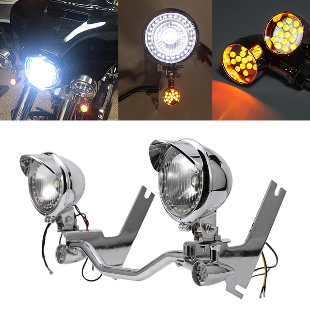 Chrome Spot Fog Passing Lamp Mount Light Bar Fit For Harley Touring 1994-2012