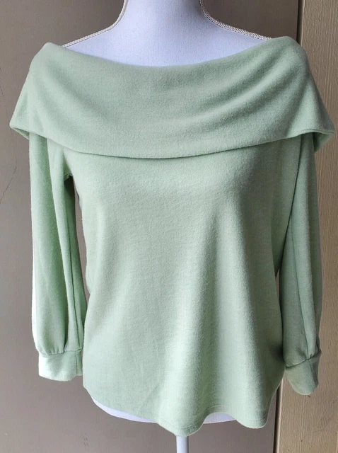 a.n.a Fleece Blouse Top Womens Small Sea Mint Green Off The Shoulder Ladies