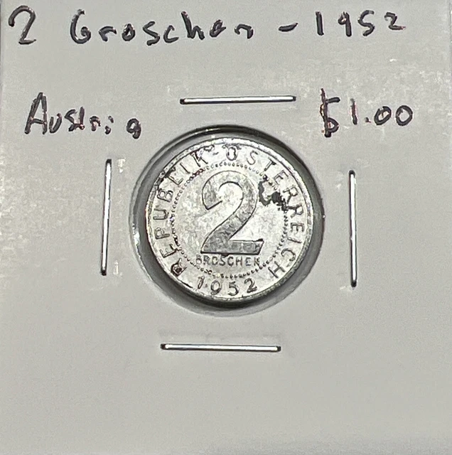 1952 Austria 2 Groschen Coin