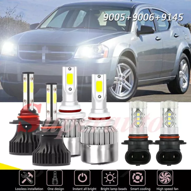 For Dodge Avenger 2008-2009 6000K LED Headlight Hi/Low+Fog Light Bulbs Combo Kit