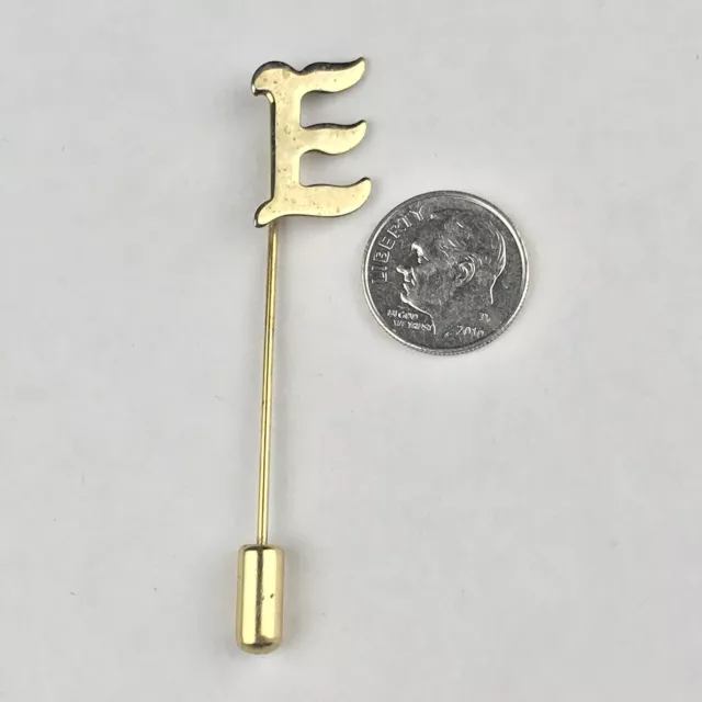 Initial E Vintage Straight Stick Pin Gold Tone