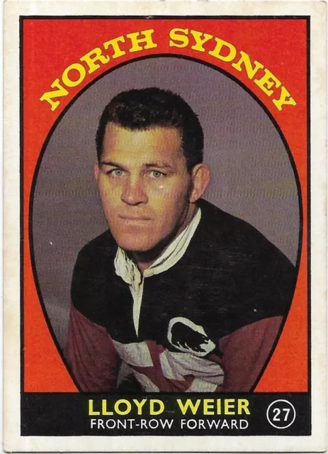 1968 A Nrl Rugby League Scanlens (27) Lloyd WEIER North Sydney