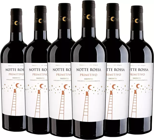 6 Bottiglie Di Primitivo Salento Notte Rossa Primitivo Vino Rosso Igp 750 Ml