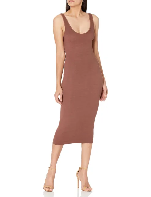 Enza Costa Womens Stretch Silk Rib Tank Midi Dress, Hawthorn, M Brown