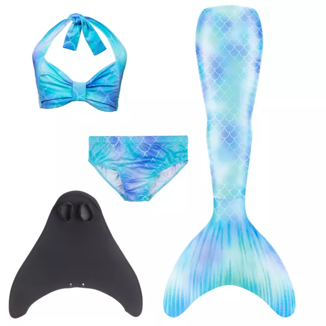 Kids Mermaid Tail Swimming Costume Swimmable Bikini Set Monofin Swimsuit Girls 3