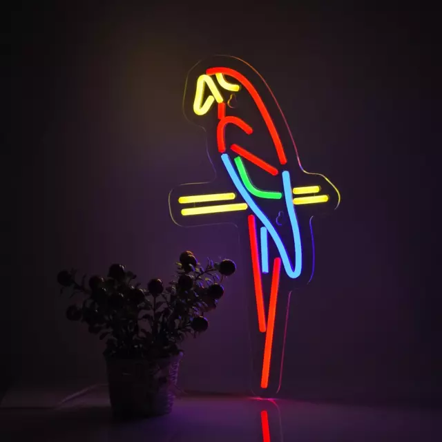 Parrot Neon Sign for Wall Décor LED Neon Light USB Red+Yellow+Green+Blue