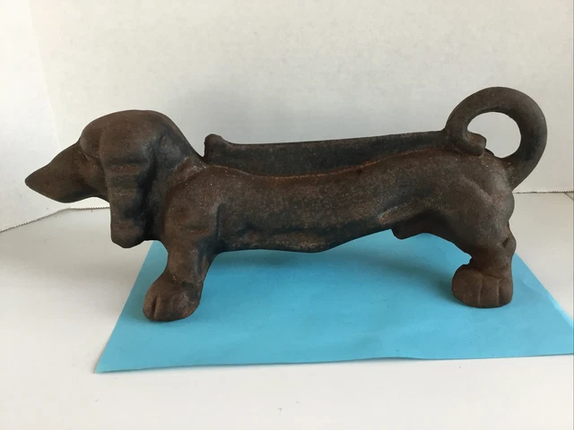 Vintage Cast Iron Dachshund Weiner Dog Boot / Shoe Scraper Door Stop  14" Long