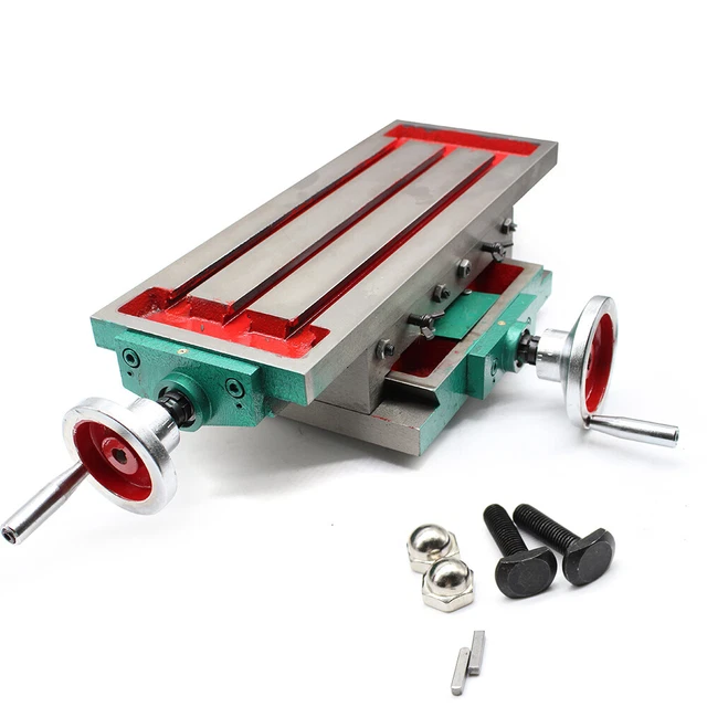 Table De Fraisage XY 2 Axes - Course X 27cm Y 12,5cm - En Fonte - Compatible Perceuses, Fraiseuses - Rouge/or/argent - 7
