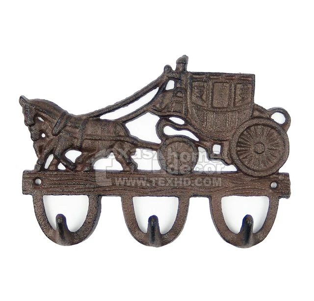 Stagecoach Key Rack Horse Carriage Wagon Cast Iron Wall Hooks Coat Hook Western