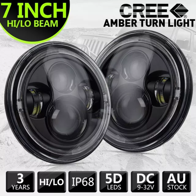 Pair 7'' Inch Round LED Headlights Projector Hi/Lo Beam DRL for GQ PATROL JEEP