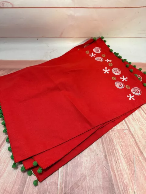 4 Christmas Placemats Red Lime Green Tassels FUN Mr Grinch Whoville Style