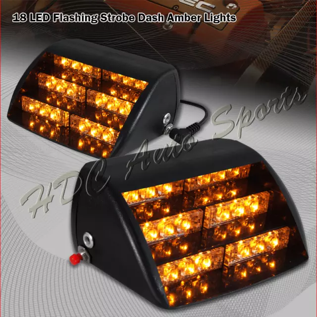 18 LED Amber Emergency Hazard Warning Windshield Dashboard Flash Strobe Light