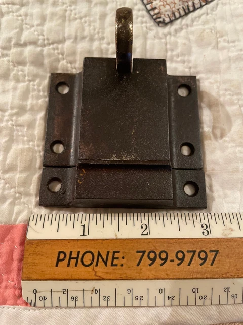 Antique Cast Iron Latch & Catch with Brass Ring Pull, Free S/H
