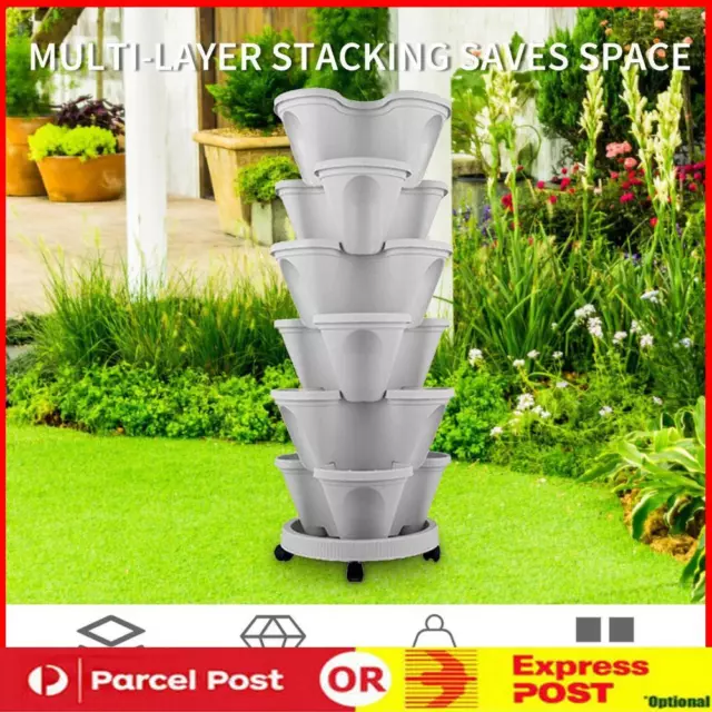 Stacking Garden Plant Strawberry Planting Herb Flower Pot Tower (Moveable White)