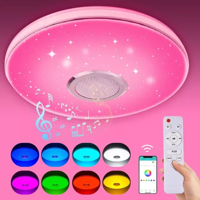 DIMMBAR RGB LED Deckenlampe mit Bluetooth Musik Lautsprecher Fernbedienung APP