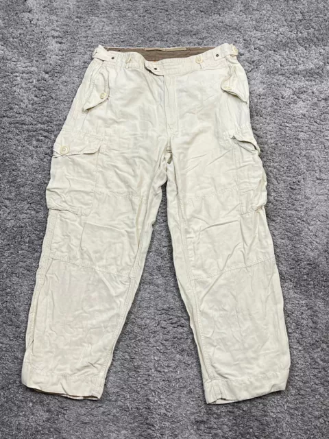 VTG Polo Ralph Lauren Cargo Pants Mens 36x30 Beige Linen Tussah Silk Military