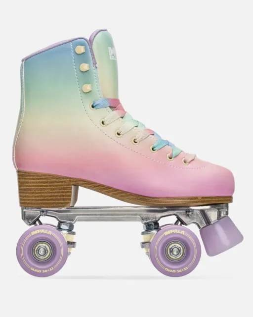 IMPALA girls rollerskates quad Rainbow Pastel Fade size 2 lace up kids pink purp