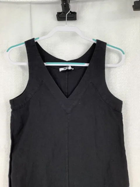 DKNY Pure Linen V-Neck Sleeveless Side Slit Hem Maxi Dress in Black Size XS 3