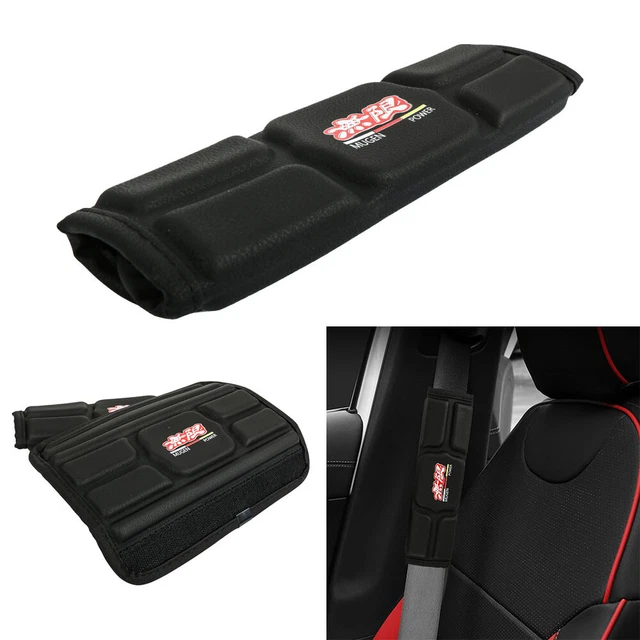 JDM MUGEN BLACK Leather Memory foam Car Seat Belt Covers Shoulder Pads