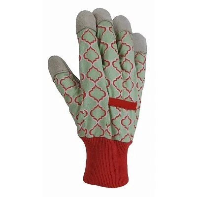 Guantes de jardín, palma de cuero, espalda de lona, coral, medianos para mujer -30031-26