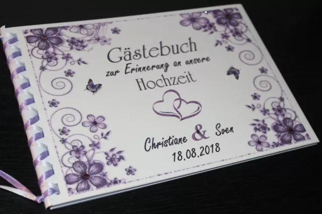 Gästebuch zur Hochzeit, lila , Din A5, personalisiert