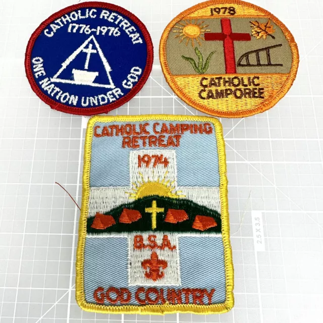 Vintage 70s Boy Scouts America BSA Catholic Camporee Camping Retreat Patch Lot