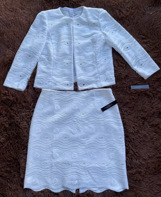 NWT Vintage Tahari Skirt Suit Crocheted White Women’s 8P 2 Piece Set