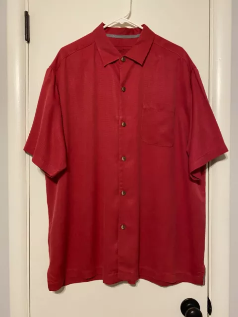 Tommy Bahama Men's S/S 100% Silk San Clemente Button-Front Camp Shirt: XL, Red