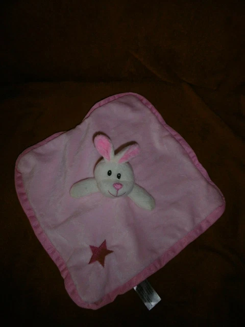 Doudou plat Zeeman Lapin Grelot Blanc et Rose Brodé Etoile Etat Neuf