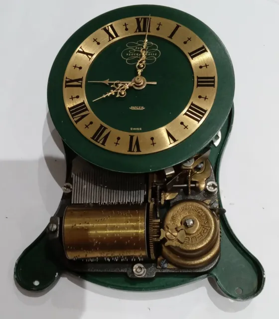 Vintage Miniature Green & Gold Boulle Clock Jaeger  8 Day Musical Clock ca. 1950 3