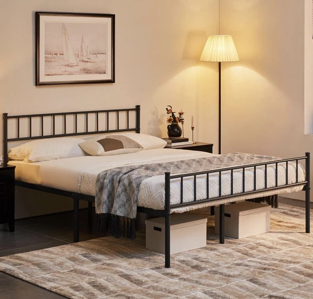 YAHEETECH DOUBLE METAL Bed Frame, 4ft 6, Modern Style With Headboard