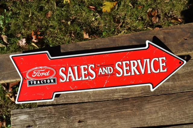 Ford Tractor Sales and Service Embossed Arrow Tin Metal Sign - Dealer - Tractors