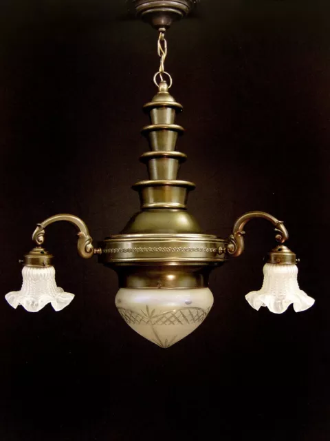 antiker Jugendstil  Kronleuchter Deckenlampe um 1910/20 aufgearbeitet 2