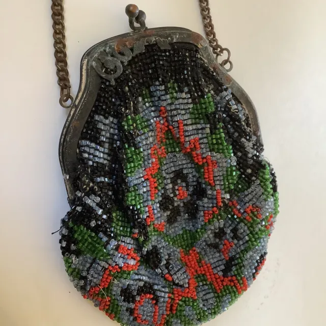 Vintage Art Nouveau French Colorful Beaded Antique Purse Bag