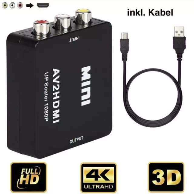 AV zu HDMI Adapter Konverter Full HD 1080P 4k Video Audio TV 3 RCA CVBS HDMI TOP