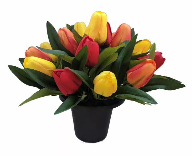 Artificial Tulip Flowers in Grave Crem Pots - Memorial Flowers Vase Insert