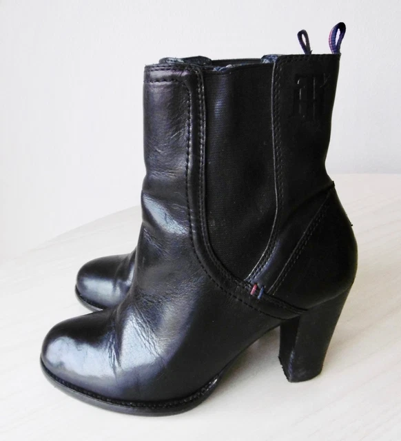 Bottines Low Boots Talons Hauts Cuir Noir 38 Tommy Hilfiger