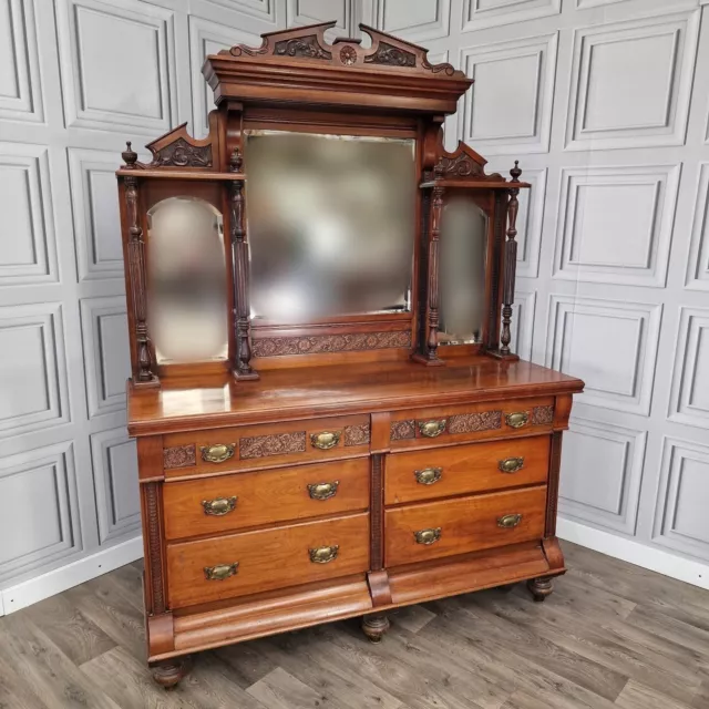 Antique Victorian Large Mirror Backed Sideboard - Buffet Cabinet - Dresser - Art