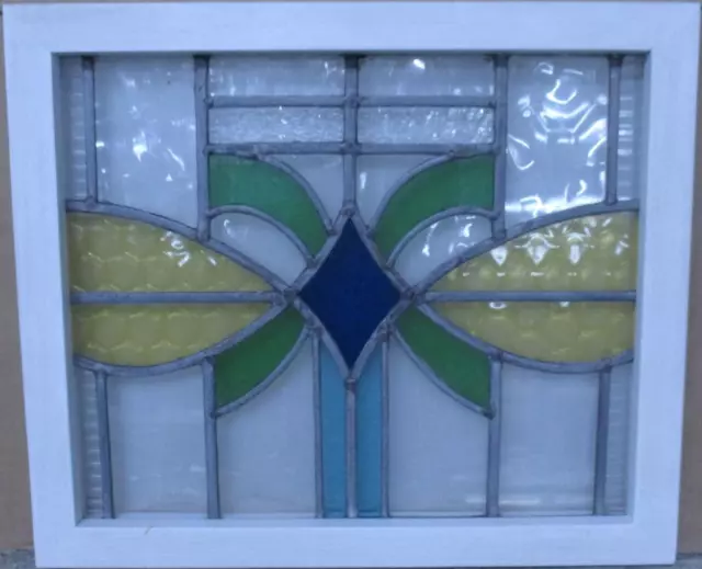 OLD ENGLISH LEADED STAINED GLASS WINDOW Pretty Abstract 22" x 18.5"