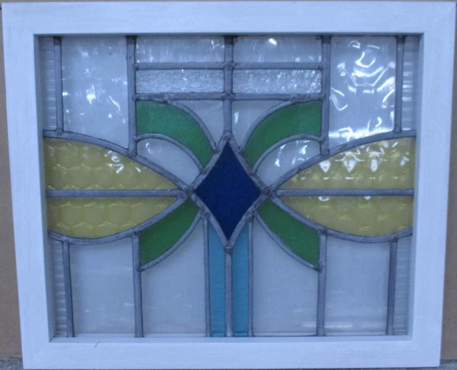 OLD ENGLISH LEADED STAINED GLASS WINDOW Pretty Abstract 22" x 18.5"