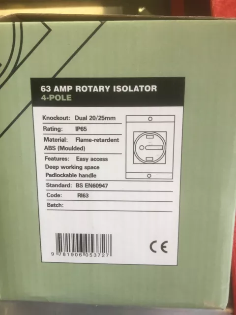 Rotary Isolator 4 Pole 20Amp 25Amp 32Amp 40Amp 63Amp Weatherproof Ip65 230Volt