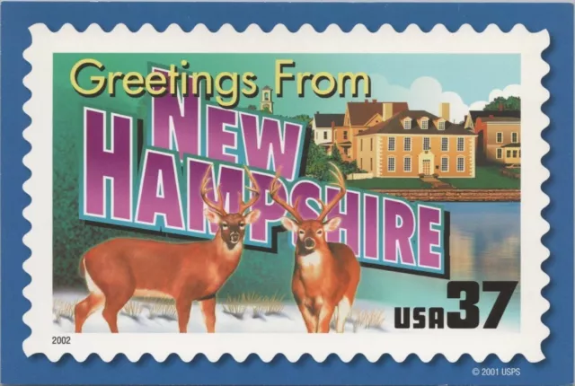 ZAYIX Postcard New Hampshire Greetings 2001 Stamp Deer / Bucks  083022PC56