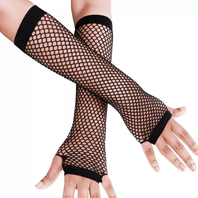 BELLE VOUS 12 Stk Lange Netz Handschuhe - Fingerlose Nylon Netz Armstulpen in 3