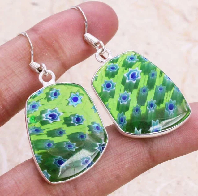 Dichroic Glass 925 Silver Plated Handmade Earrings of 1.5" Ethnic Gift