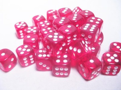 Chessex Set 36 d6 Dadi Chessex TRANSLUCENT CLEAR white 23801 Dice Trasparente Bianco 