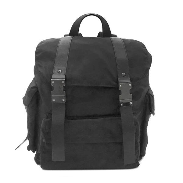 Valentino Ruck Sack Daypack Camouflage Rock Studs Backpack Nylon Leather Black