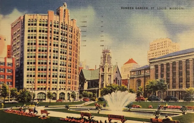 St Louis, MO - Vintage Postcard - Missouri, Sunken Garden, Scenic Exterior View