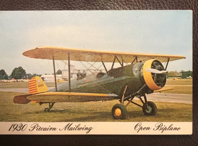 Vintage 1950’s 1930 Pitcairn Mailwing Biplane Airplane Postcard Plane US Mail